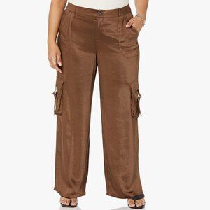 The Drop, Women's Chocolate Brown Satin Cargo Pants Size XL, NWT